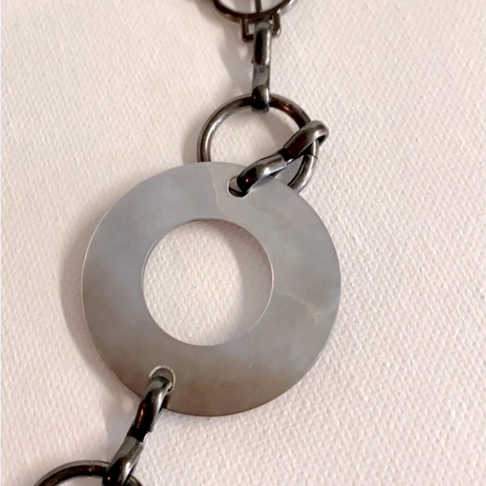 Vintage 80s Silver Hip Hugger Boho Statement chain belt with shell rings.48”